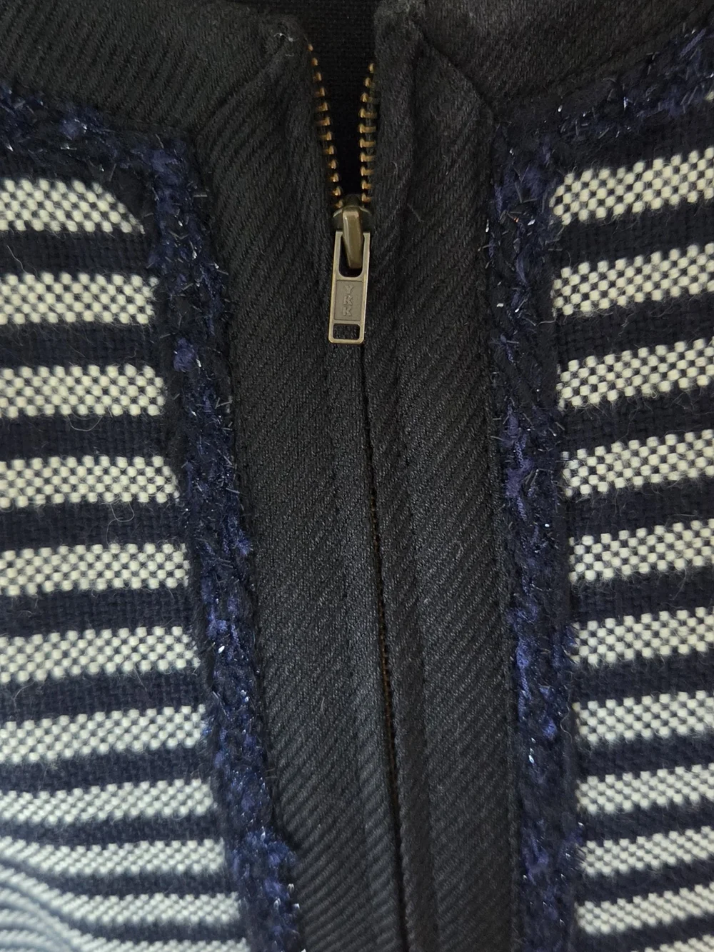 J. Crew Navy and Light Gray Striped Cropped Jacket